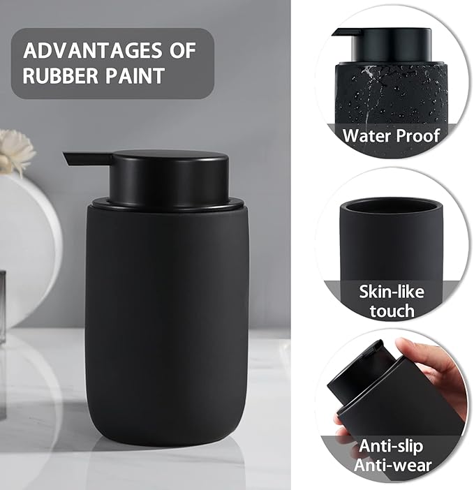 Black Foaming Hand Soap Dispenser - Bathroom Lotion Hand Pump Dispenser Matte Black Foam Soap Dispenser Ceramic Dish Liquid Dispenser for Hand Wash Dispenser (Rubber Paint)