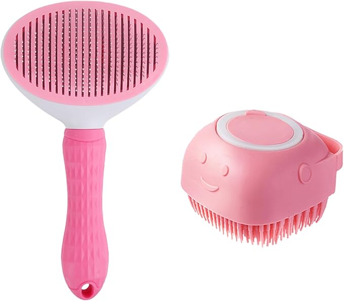 2 Piece Pink Dog Bath Supplies with Dog Brush and Shampoo Brush