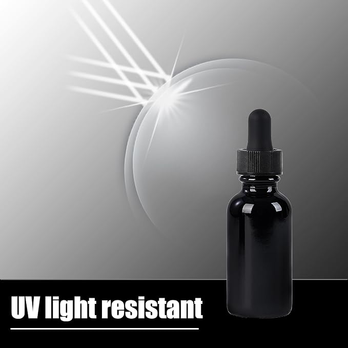 12 Pcs, 1oz Glass Dropper Bottle, Leakproof Tincture Bottles with Dropper, Black Reusable Eye Dropper Bottle for All Kinds of Liquids (Black,1oz-12pcs)