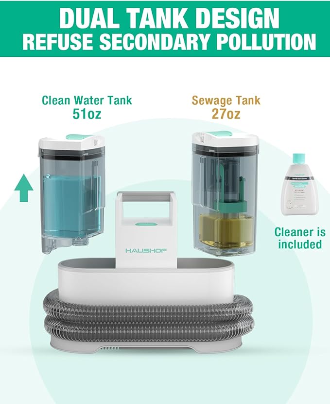 HAUSHOF Portable Carpet Spot and Upholstery Cleaner, 12Kpa Lightweight Deep Couch Cleaner Machine Powerful Suction for Pet Stains, Couch, Rug, Car Seats, Narrow Spaces, Spot & Stain Cleaner Included