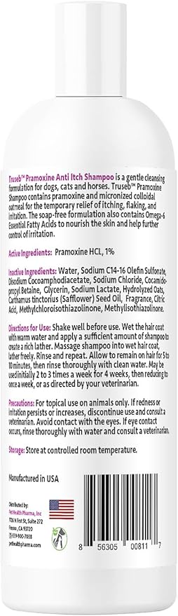 Truseb | Pramoxine 1% Shampoo for Itching Shampoo for Dogs and Cats with Eczema Relief from Scratchy, Itchy, Dry Skin, Hot Spots Moisturizing Oatmeal (Pramoxine 1% Shampo, 16 Oz)
