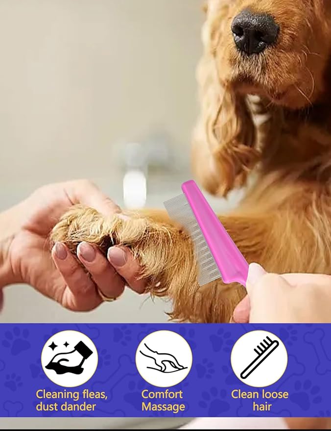 Flea Comb for Cats with Handle, 4 Pcs Flea Brush Tear Stain Comb Grooming Face and Matted Hair Paws Pet Lice Comb for Small, Medium & Large Cat Dog Kitten Rabbit