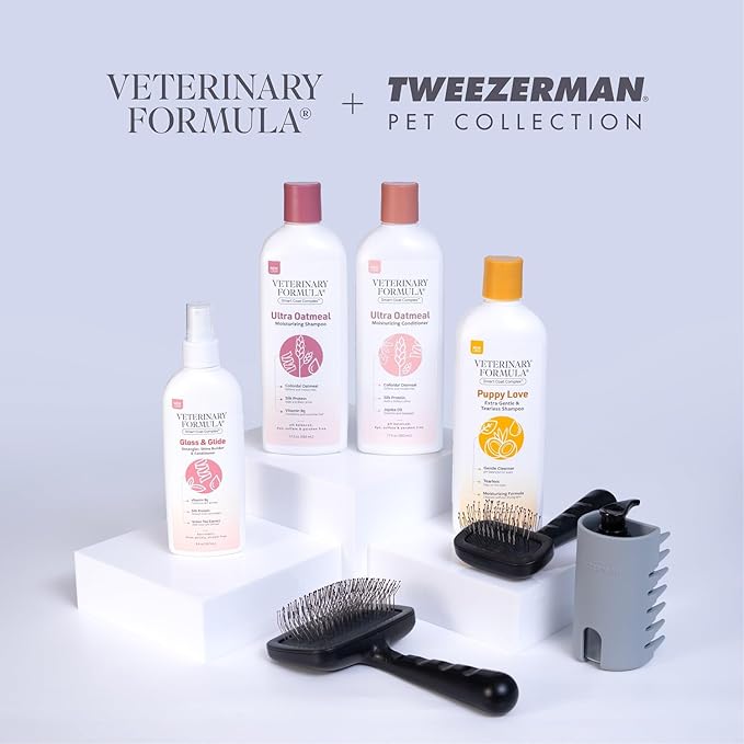 Puppy Love Gentle Bath & Grooming Set by Tweezerman & Veterinary Formula – Tearless Puppy Shampoo with 2-in-1 Bath Brush & Small Slicker Brush – Complete Bath Kit for Small Dogs & Puppies