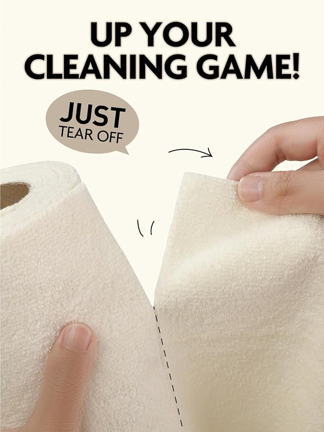 Fantasticlean Tear-Away Dish Cloth - 40 Sheets - 10'' by 10'', Reusable Washable Kitchen Towel Rolls, Super Absorbent and Thick Microfiber Cleaning Cloths (2 Rolls of Beige,Grayish)
