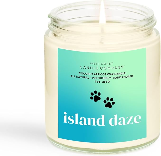 Island Daze | Pet Friendly Candle | Soy-Free Coconut Apricot Wax | Clean Burning | Non-Toxic | Veterinarian Approved | Pet Odor Eliminator | Air Freshening Scented Candle | 9 oz
