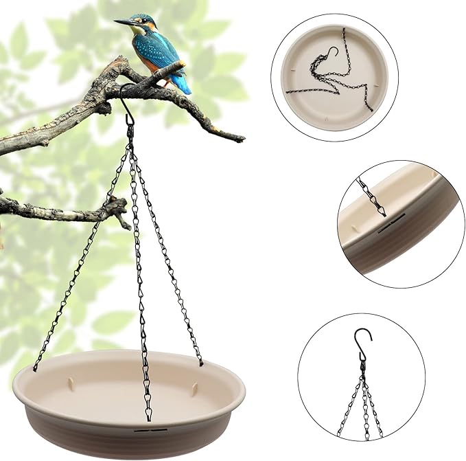 12 Inch Hanging Bird Bath, Bird Feeder and Drinking Fountain with Hook and Chain for Outdoor Garden Yard Patio