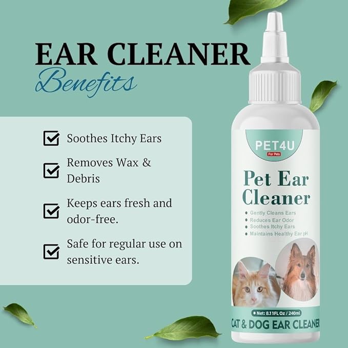 Dog & Cat Ear Cleaner Solution - 240ml - Gentle Ear Cleaner for Dogs & Cats - Soothes Itchy Ears, Removes Wax & Odor - Vet-Approved Ear Cleaning Solution for All Breeds - Easy to Use