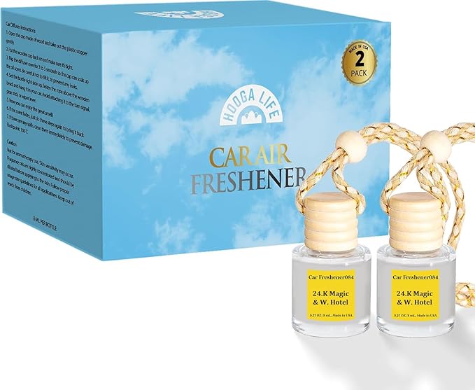 HoogaLife Car Air Freshener Hanging 2 Pack - Hotel Collection Diffuser Oil Inspired by 24.K Magic & W. Hotel - NO.1003 Fragrance Oil, Car Fresheners for Women Made in USA (084)