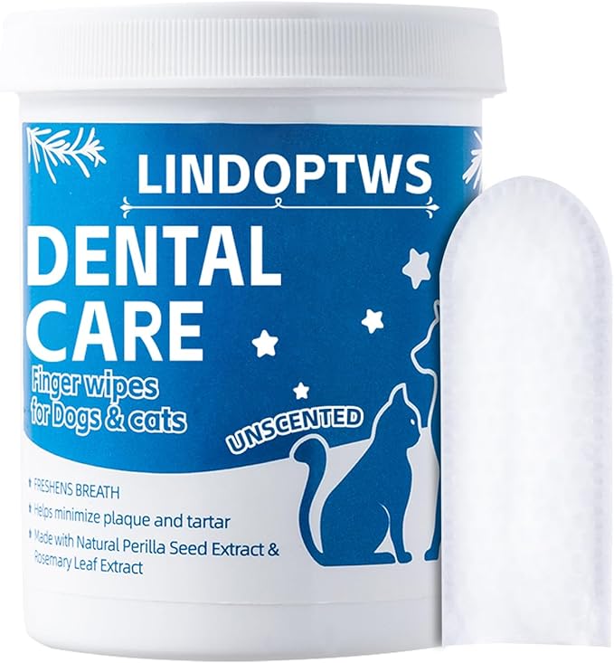 Dog Dental Wipes for Teeth Cleaning - Dog Tooth Wipes & Finger Toothbrush for Dogs, Waterless Formula Helps Fight Plaque and Tartar, Freshens Breath, Easy No-Rinse Oral Care (60 Count)