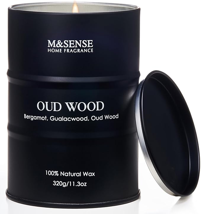 M&SENSE Oud Wood Scented Candles Natural Soy Wax, 11.3oz Long Lasting Up to 70 Hours Burning Time, Unique Candle Gifts for Men Women