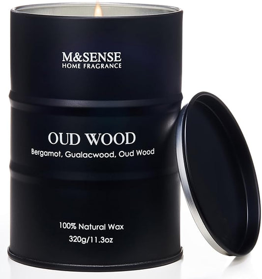 M&SENSE Oud Wood Scented Candles Natural Soy Wax, 11.3oz Long Lasting Up to 70 Hours Burning Time, Unique Candle Gifts for Men Women