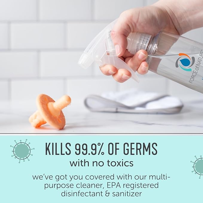 Force of Nature Multi-Purpose Cleaner, Disinfectant & Deodorizer Year Supply Bundle - Reusable Bottle, 50 Refills - EPA Registered, Toxin-Free, All-Purpose Natural Cleaning Supplies