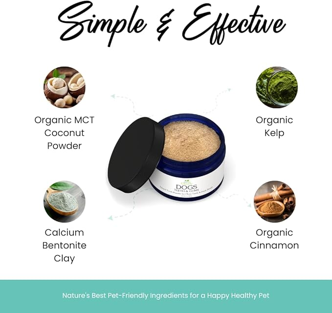 Isabella's Clearly Teeth & Gums, Natural Toothpaste for Dogs for Bad Breath, Tartar, Teeth Whitening | Leave On Tooth Powder, Tasty Cinnamon Flavor with Coconut and Kelp | Vegan, Made in USA