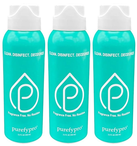 Purefypro Disinfectant Airesol Spray (3.4oz, 3 Pack) Kills 99.9999% Norovirus, HIV, Flu, Monkeypox Virus, Drug Resistant Germs, MRSA, Fungi. Purefypro Technology. No Rinse, No Residue. TSA Air Travel