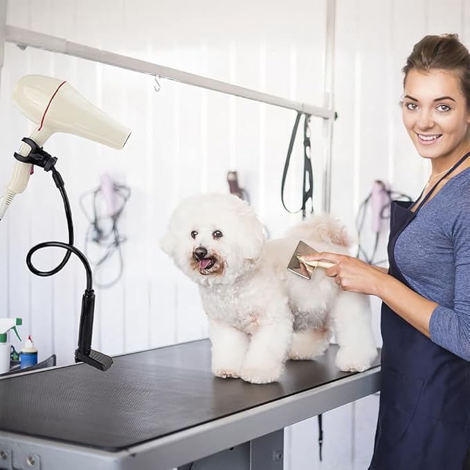 Joyzan Dog Hair Dryer Stand, Pet Grooming Table Hands Free Blow Holder 360°Rotatable Adjustable Lazy Third Arm Clamp Flexible Aluminum Alloy Groomers Hose Tube Mount Clip Cat Countertop Shower