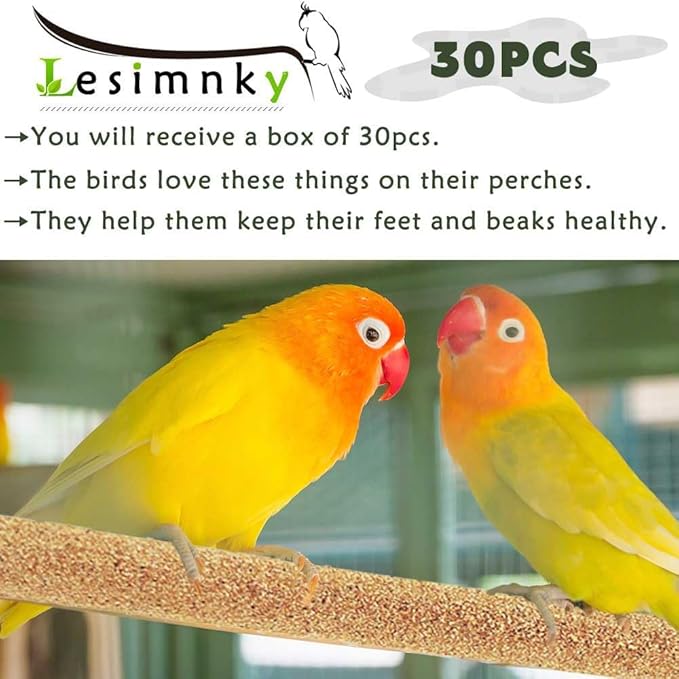 30PCS Birds Perch Covers, Sand Perch for Bird Cage Platform Accessories Bird Perch Covers Sandpaper Sand Perch Covers for Parakeets Canaries Finches & Small Birds, Yellow