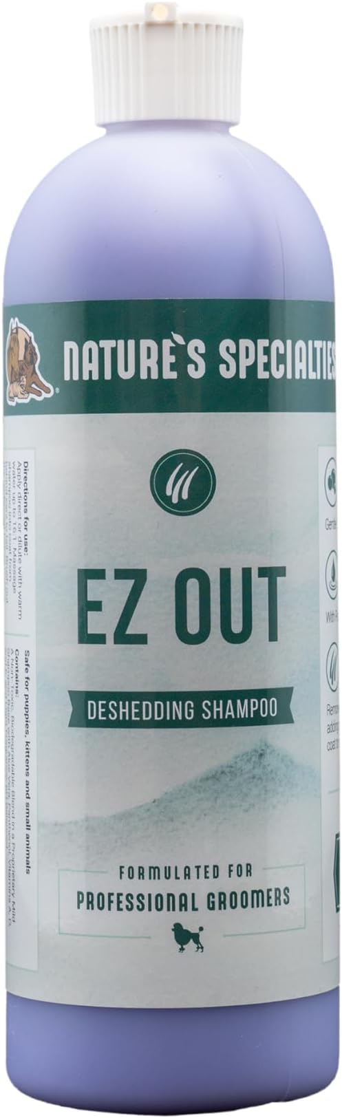 Nature's Specialties Mixing Bottle and Dog Shampoo Conditioner Concentrate Bundle, Easy to Read Measurements Mixing Bottle 32 oz, EZ Out Deshedding Dog Shampoo Conditioner Concentrate 16 oz