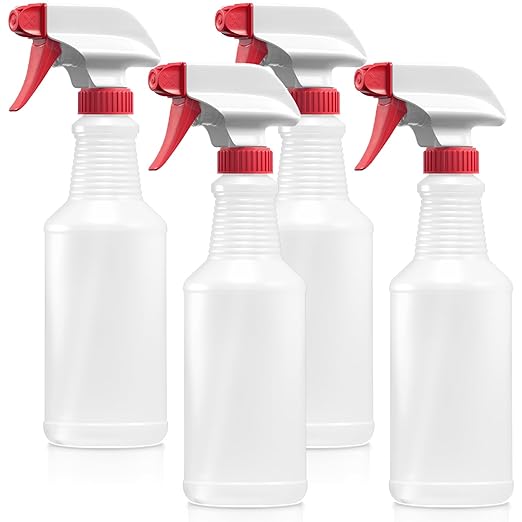 Bar5F 16-Ounce Spray Bottles Heavy-Duty Leakproof Plastic Adjustable Nozzle Mist Stream for Cleaning Solutions, Plant, Hair, Bleach, Vinegar, Alcohol Safe Made in USA 4-pack