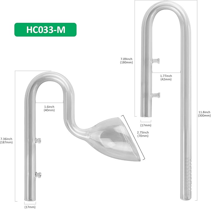 17mm Aquarium Glass Lily Pipe with Inflow, Outflow and Brush & 6 Suction Cups for 5/8" ID (16/22mm) Tubing