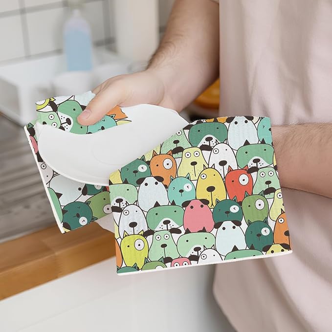 3 Pcs Cute Colorful Animal Kitchen Towels, Cartoon Dog Pattern Decorative Absorbent Microfiber Dish Cloth Tea Towel, Waffle Soft Hand Towels for Farmhouse Home Bathroom, Dog Lover Gifts