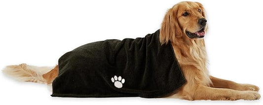 Bone Dry Pet Grooming Towel Collection Absorbent Microfiber X-Large, 41x23.5", Embroidered Black