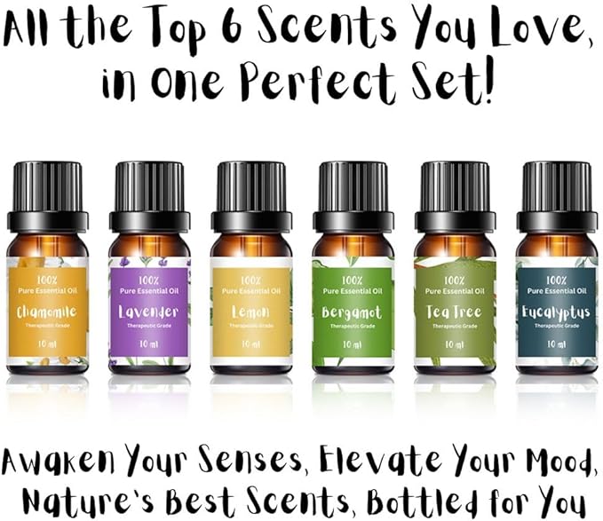 Essential Oils for Laundry | 100% Pure Therapeutic Grade Aromatherapy Essential Oil Set - Top 6 | Dryer Balls, Diffusers, Soaps, Candles | Lavender, Tea Tree, Eucalyptus, Bergamot, Lemon, Chamomile