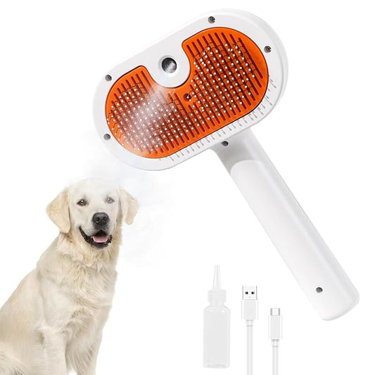 Anti-static Cat Steam Brush,3-in-1 Dog Brush & Gentle Grooming Fur Removal Tool for All Pets,Furmist Comb,Dog Brush,Cat Brushes,Pet Steam Brush,Self-Cleaning with Release Button for Long Short Hair
