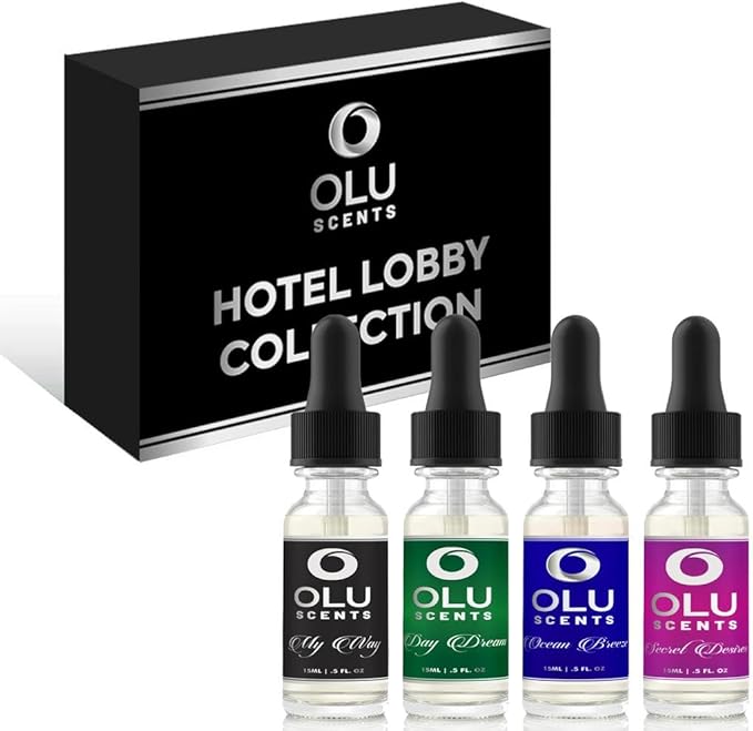 4-pk Hotel Diffuser Oil, Hotel Lobby Collection (15 Ml) Hotel Scents, Waterless Essential Oil Diffuser Refills, Essential Oils for Diffusers for Home, Hotel Fragrance Oil Home Essentials