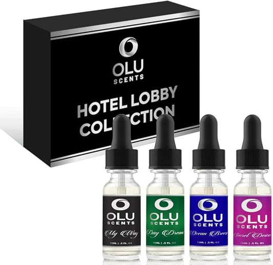 4-pk Hotel Diffuser Oil, Hotel Lobby Collection (15 Ml) Hotel Scents, Waterless Essential Oil Diffuser Refills, Essential Oils for Diffusers for Home, Hotel Fragrance Oil Home Essentials