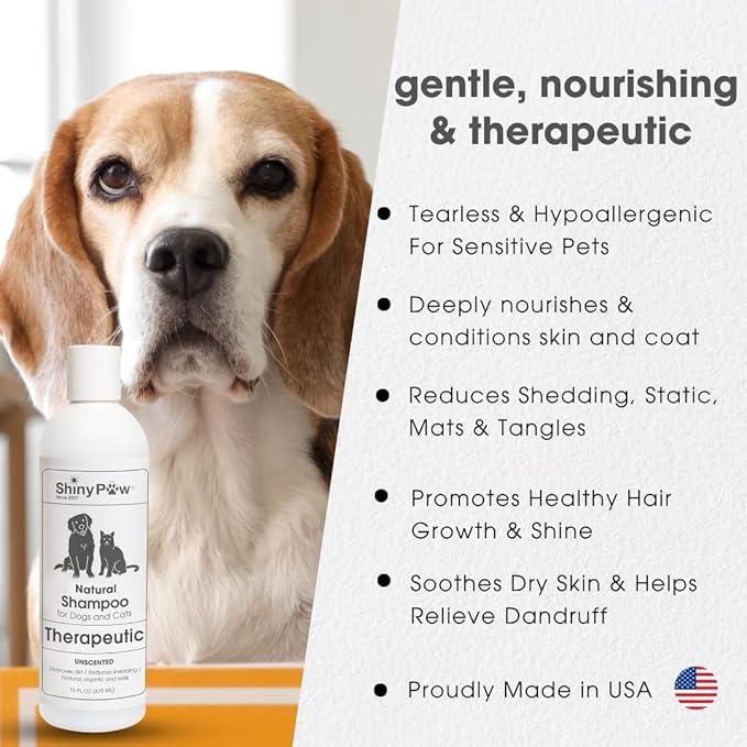 Unscented Dog Shampoo for Sensitive Skin by Shiny Paw 16 oz | Hypoallergenic Tearless Dog Shampoo Itchy Skin Relief | Dandruff Free | Made in USA