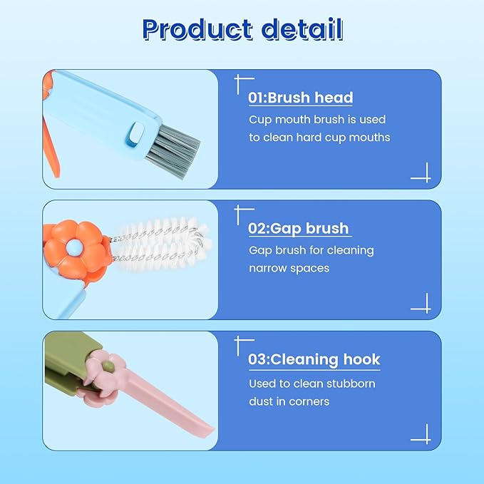 12 Pcs Cup Lid Cleaning Brush Multifunctional Bottle Gap Cleaner Brush 180° Rotatable Cup Lid Gap Cleaning Brush Set Hangable Cup Crevice Cleaner Portable 3 Colors Cup Lid Cleaner for Bottle Cleaning