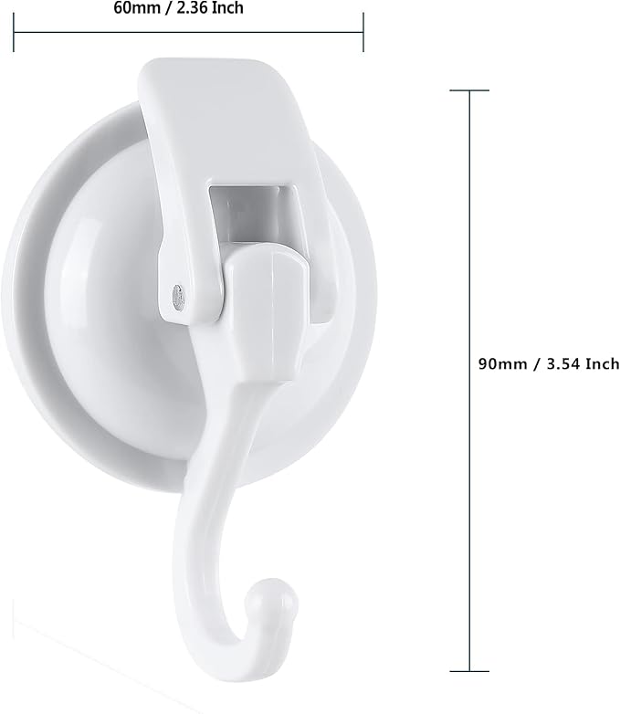 Heavy Duty Vacuum Suction Cup Hooks, White Plated Polished Super Suction for Kitchen Bathroom, 2 Pack