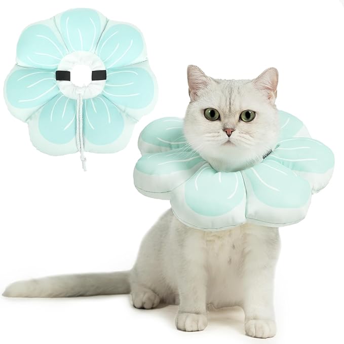 PUPTECK Cat Cone Collar Soft, Adjustable Protective Recovery Flower Collar Alternative, Comfortable Elizabethan Cat Collar Lightweight Stop Licking Neck Cone for Cats After Surgery, Blue, M