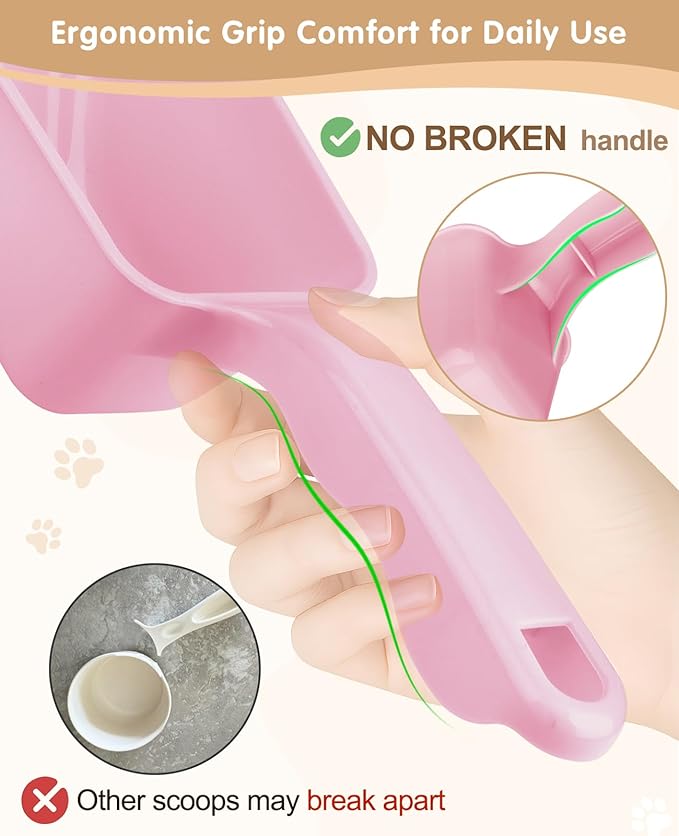 2-Pack Dog Food Scoop 1 Cup, Plastic Pet Food Measuring Scoop With Measuring Lines (1/2 & 1 Cup Markings) for Dogs, Cats, Fish, Bird（Pink)