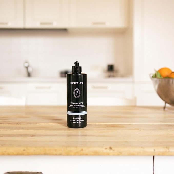 Preston Lane Luxury Dish Soap, Terrace View Scent – Plant-Powered Formula with Essential Oils | Tough on Grease, Gentle on Hands | Vegan, Cruelty-Free, Clean Ingredients