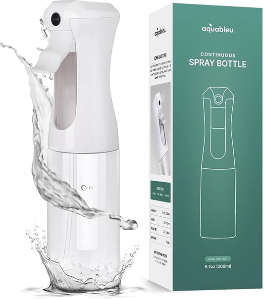 Aquableu Spray Bottle for Hair – Continuous Mist Spray Bottle for Hair Care, Styling, Cleaning, Plants, Pets & Essential Oils (Clear, 6.76oz/200ml)