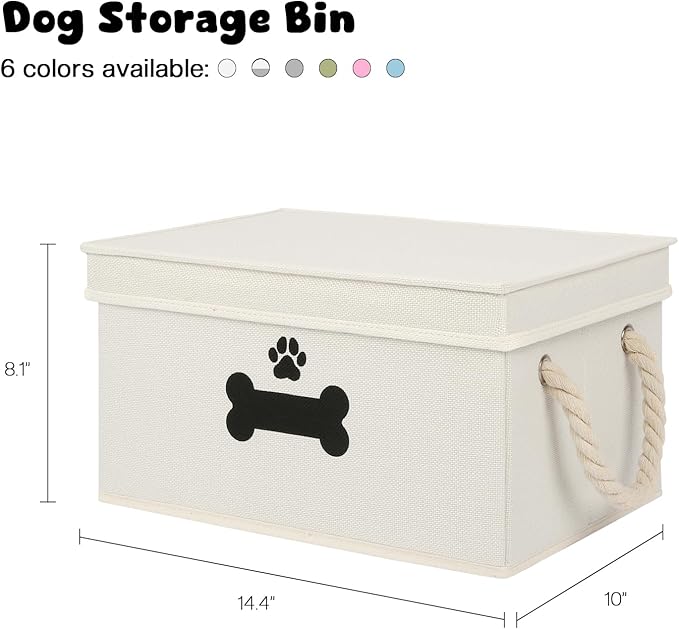 Dog Toy Basket with Lid, Dog Basket for Toys, Dog Toy Box with Cotton Rope Handles, Collapsible Storage Bins for Dog Toys, Dogs Storage Organizer, Beige