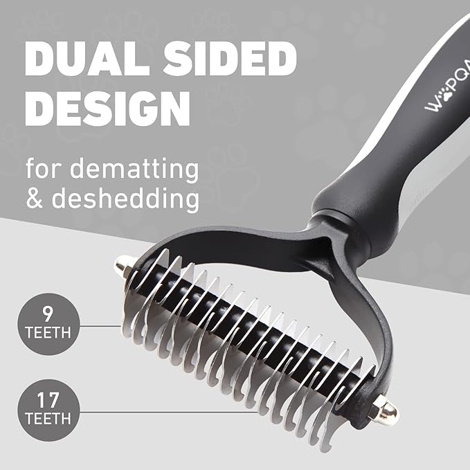 Slicker Brush for Dogs, Long Pin Dog Grooming Brush for Goldendoodles, Poodles, Doodles, Includes Pet Comb & Undercoat Rake, Perfect for De-Shedding, Dematting & Reducing Tangles. Large, Black