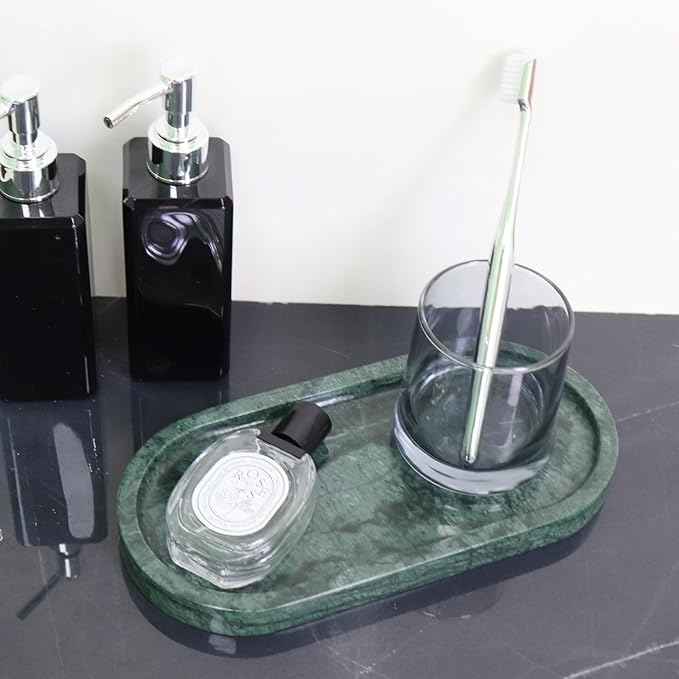 Natural Marble Tray, Oval Vanity Decorative Tray for Bathroom Counter, Countertop Stone Organizer, Catchall Tray for Kitchen, Perfume, Candles, Jewelry Dish Decorative Tray