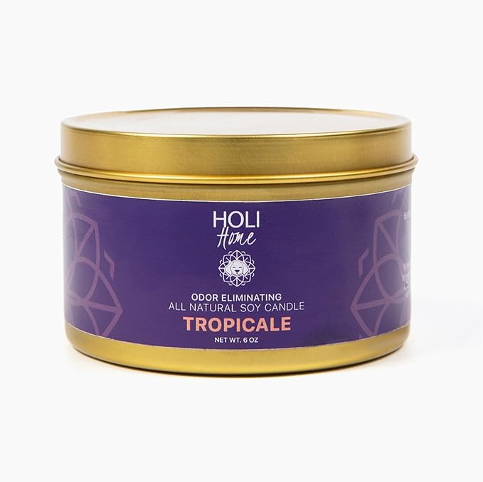 HOLI Pet Odor Eliminator Candle – Tropicale Scent – All Natural Soy Wax, Paraben & Phthalate Free, Pet Safe, Long-Lasting 30-Hour Burn, Non-Toxic & Plastic-Free Air Freshener for Home
