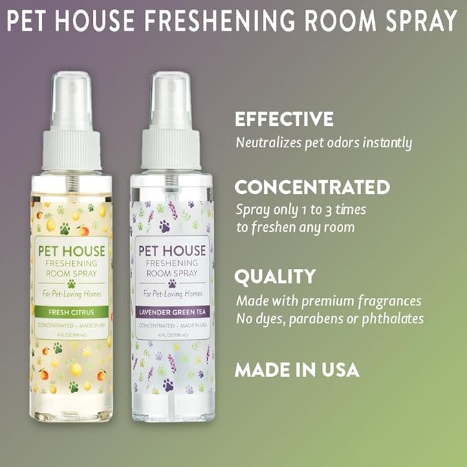 One Fur All Pet Air Freshener 4 OZ Concentrated Room Spray for Pet Odor, Lavender Green Tea and Fresh Citrus, Pack of 2