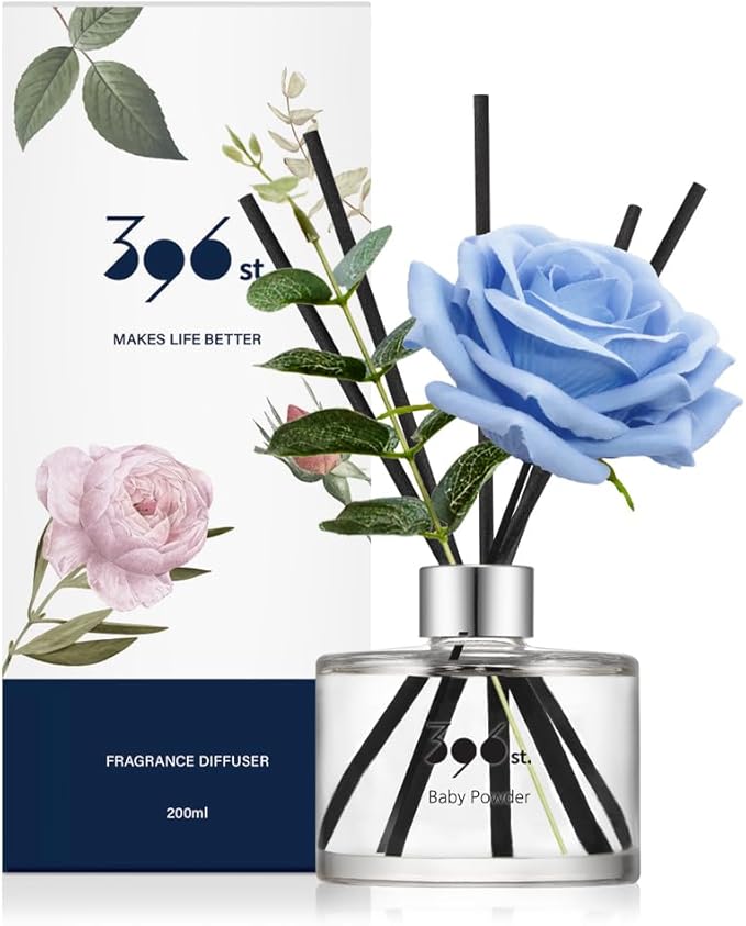 396 st. Rose Flower Reed Diffuser, Baby Powder, 200ml(6.7oz) / Reed Diffuser Sets, Home Fragrance, Scented Oils, Home & Bathroom Décor