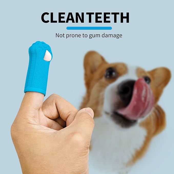 Dog Toothbrush PAW, 360 Tooth Brushing Kit, Cat Toothbrush, Dog Teeth Cleaning, Finger Tooth brush, Dental Care, Small & Large Pets, Toothpaste Not Included (Blue, 1 Count (Pack of 2))