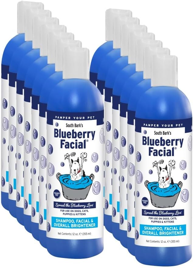 South Bark's Blueberry Facial® Pet Shampoo 12 oz. for Dogs & Cats | Pack of 12 | Brightener & Tear Stain Remover - Lasting Odor Eliminator | Paraben-Free | Biodegradable | Non-Toxic | Made in USA