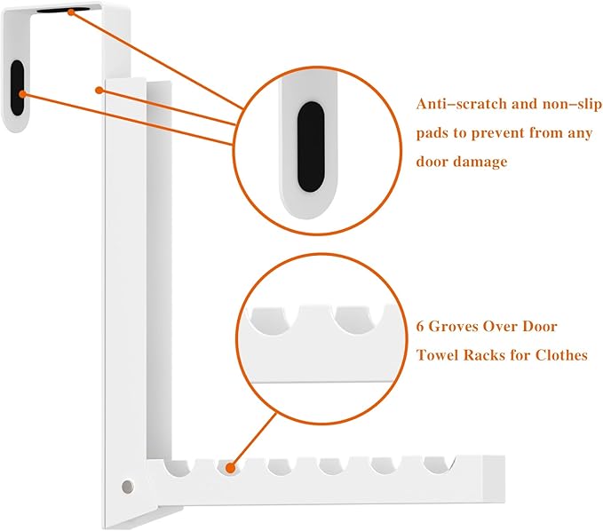 2 Pack Over The Door Drying Rack,Foldable Over Door Hooks Hanger Laundry Hanging Coat Rack with 6 Groves,Clothing Hanger Hook for Towel,Coat,Bag and Robe(White)
