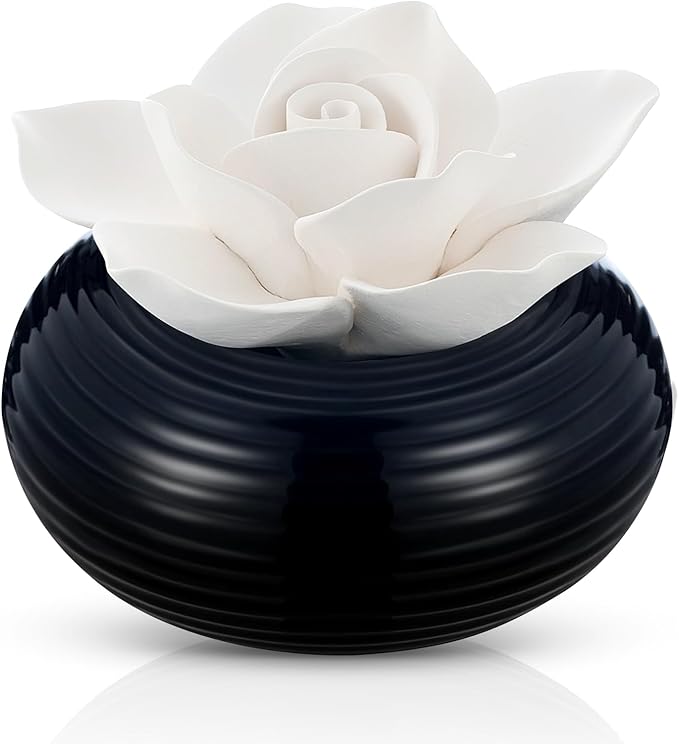 Honeydak 1 Pcs Flower Passive Essential Oil Diffuser Stone White Ceramic Porcelain Floral Diffuser with Container Non Electric Handmade Decorative Tabletops Home Decoration Christmas (Camellia)