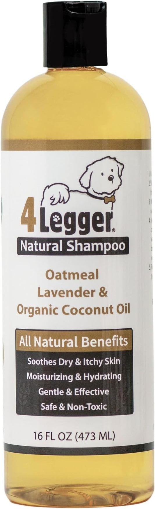 4Legger All Natural Organic Oatmeal Dog Shampoo for Itchy Skin with Aloe, Coconut & Lavender Essential Oil, Hypoallergenic, Moisturizing for Normal, Dry, Itchy, or Sensitive Skin, USA Made, 16 oz