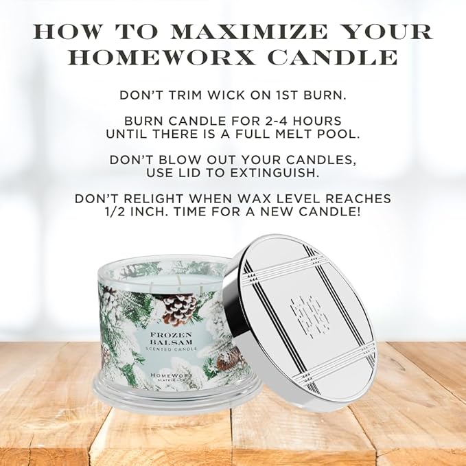 HomeWorx by SLATKIN + CO. Candle- Frozen Balsam, 14 oz. 3-Wick Premium Scented Candle - 20-40 Hours Burn Time