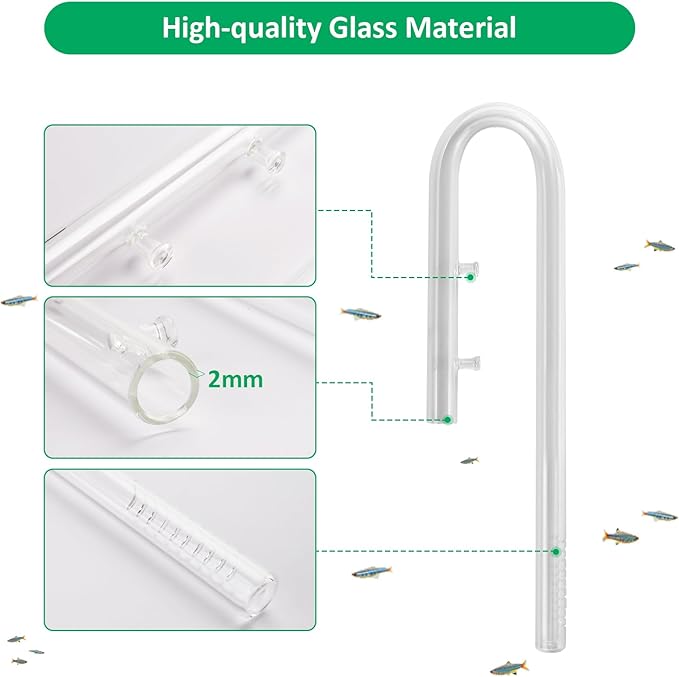 13mm Aquarium Glass Lily Pipe with Inflow, Outflow and Brush & 6 Suction Cups for 1/2" ID (12/16mm) Tubing