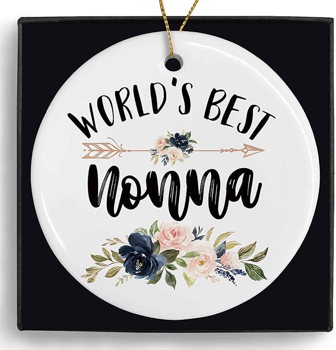 World's Best Nonna Ceramic Ornaments Gifts, Italian Grandma Grandmother Round Hanging Ornament Decor Decorations for Christmas Tree Car, Thank You Appreciation Gifts for Nonna Birthday Holiday